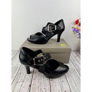 NWT Ziera black Leather Buckle open toe Heels pumps "Jacklyn" Size EU 41 US 10